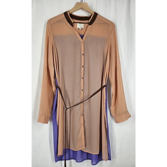 GREYLIN WOMEN'S 2-LAYER BEIGE AND PURPLE MINI DRESS SIZE MEDIUM - Picture 2 of 10